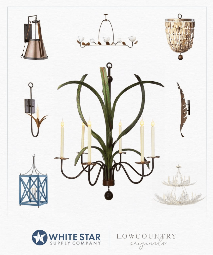 Lowcountry Originals custom lighting collection including chandeliers, sconces, and lanterns