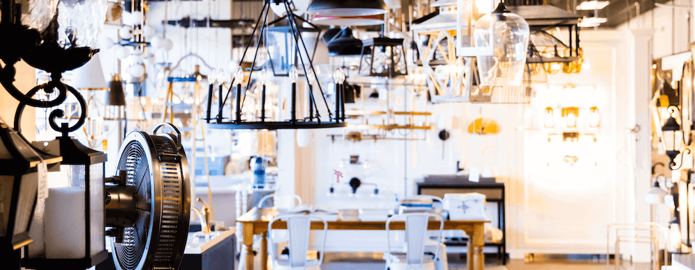 A photo featuring the lighting display at the White Star Supply showroom floor.